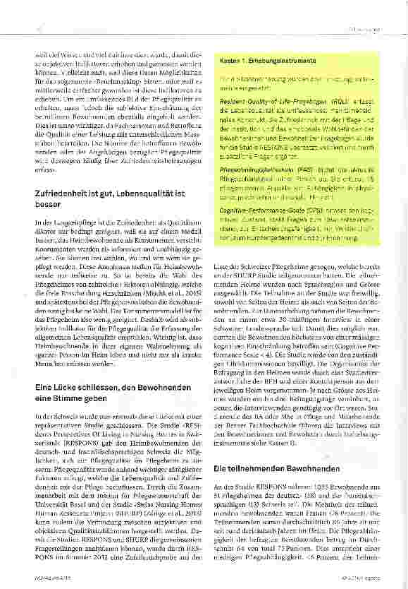 Vorschauseite 2: Lebensqualität in Pflegeheimen der Schweiz