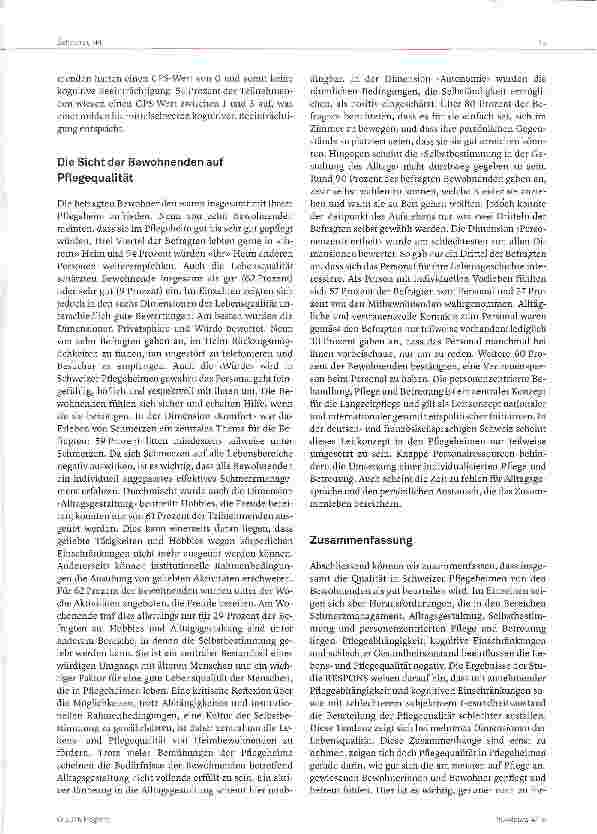 Vorschauseite 3: Lebensqualität in Pflegeheimen der Schweiz