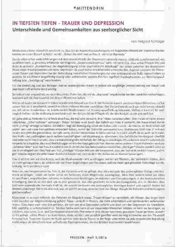 Vorschauseite 1: IN TIEFSTEN TIEFEN TRAUER UND DEPRESSION Unterschiede und Gemeinsamkeiten aus seelsorglicher Sicht