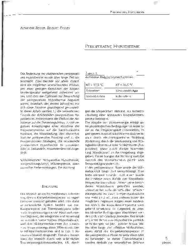 Vorschauseite 1: PERIOPERATIVE HYPOTHERMIE