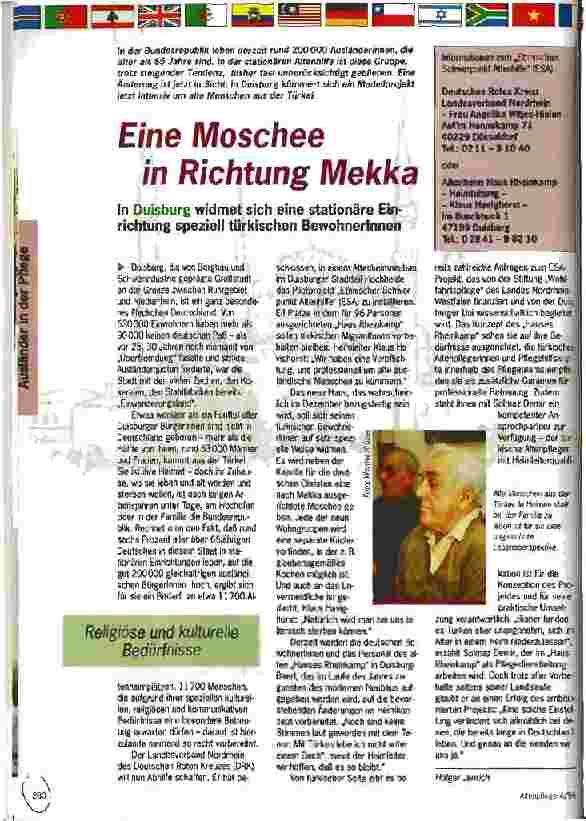 Vorschauseite 1: Eine Moschee in Richtung Mekka In Duisburg widmet sich eine stationäre Einrichtung speziell türkischen BewohnerInnen
