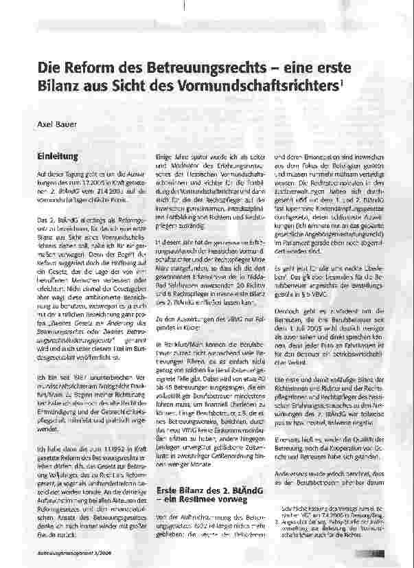 Vorschauseite 1: Die Reform des Betreuungsrechts - eine erste Bilanz aus Sicht des Vormundschaftsrichters1