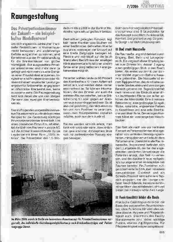 Vorschauseite 1: Raumgestaltung - Das Privatpatientenzimmer der Zukunft - ein beispielhafter Modellentwurf