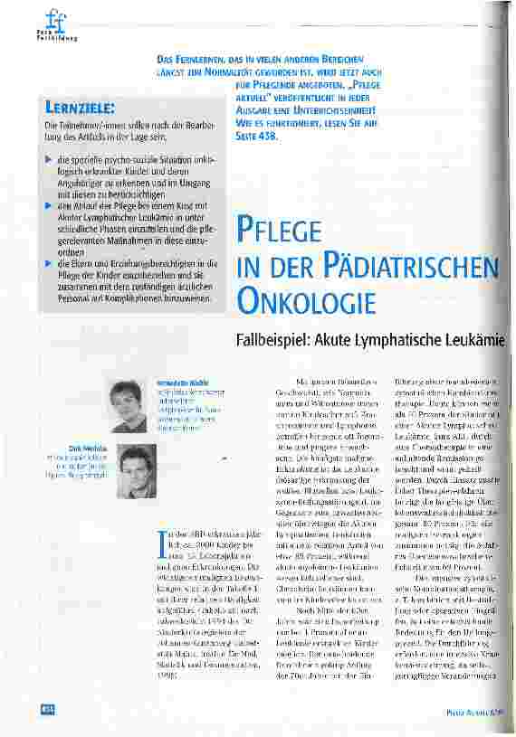 Vorschauseite 1: Pflege in der pädiatrischen Onkologie