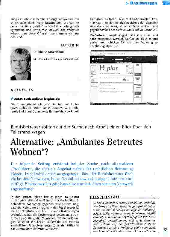 Vorschauseite 1: Berufsbetreuer sollten auf der Suche nach Arbeit einen Blick über den Tellerrand wagenAlternative: Ambulantes Betreutes Wohnen?