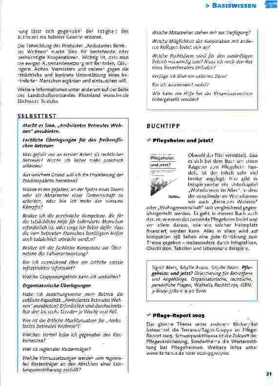 Vorschauseite 5: Berufsbetreuer sollten auf der Suche nach Arbeit einen Blick über den Tellerrand wagenAlternative: Ambulantes Betreutes Wohnen?