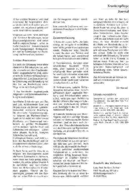 Vorschauseite 4: Gibt es eine sinnvolle Prophylaxe der Tumorkrankheit im HNO-Gebiet?