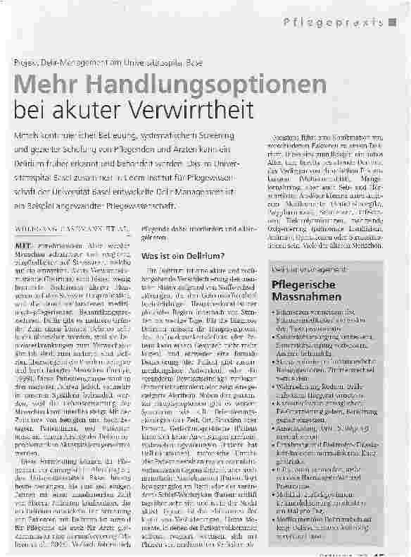 Vorschauseite 1: Projekt Delir-Management am Universitätsspital BaselMehr Handlungsoptionen bei akuter Verwirrtheit