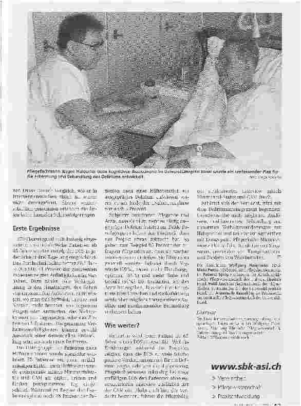 Vorschauseite 3: Projekt Delir-Management am Universitätsspital BaselMehr Handlungsoptionen bei akuter Verwirrtheit