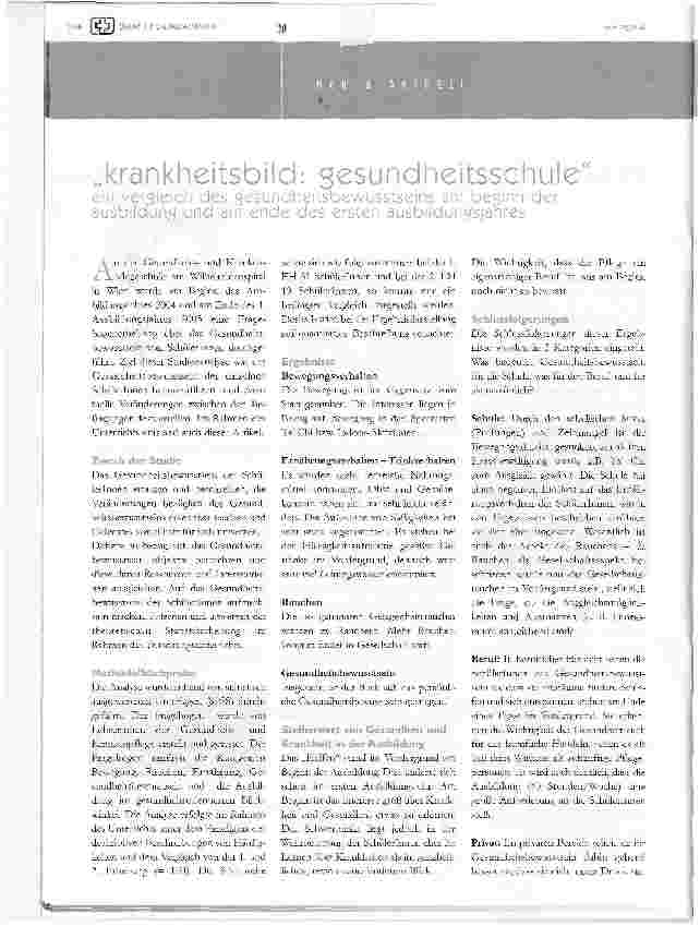 Vorschauseite 1: Krankheitsbild: Gesundheitsschuleein Vergleich des Gesundheitsbewusstseins am Beginn der Ausbildung und am Ende des ersten Ausbildungsjanres