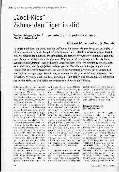 Vorschauseite 1: Cool-Kids - Zähme den Tiger in dir! - Sozialpädagogische Gruppenarbeit mit impulsiven Jungen. Ein Praxisbericht