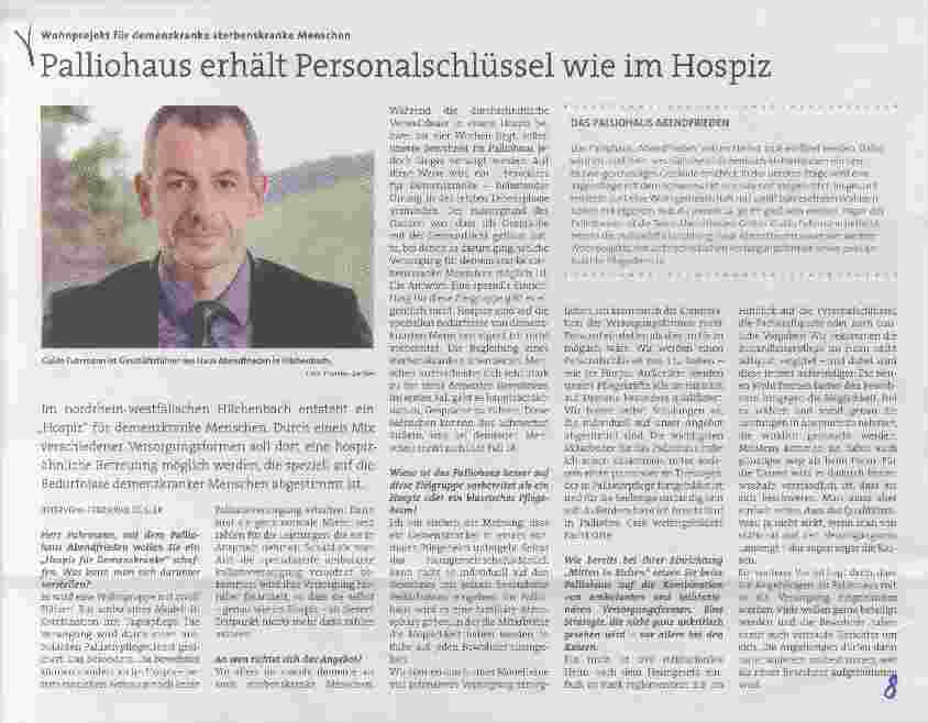 Vorschauseite 1: Palliohaus erhält Personalschlüssel wie im Hospiz