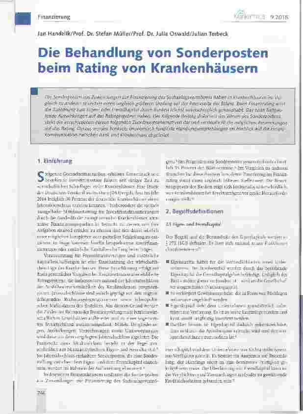 Vorschauseite 1: Die Behandlung von Sonderposten beim Rating von Krankenhäusern