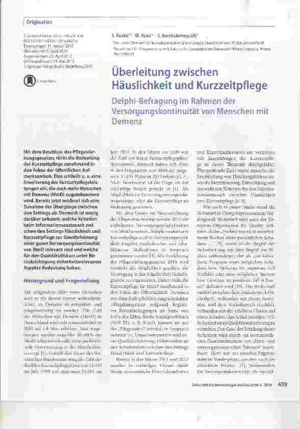 Vorschauseite 1: Überleitung zwischen Häuslichkeit und Kurzzeitpflege