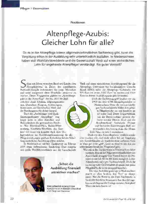 Vorschauseite 1: Alten pflege-Azu bis: Gleicher Lohn für alle?