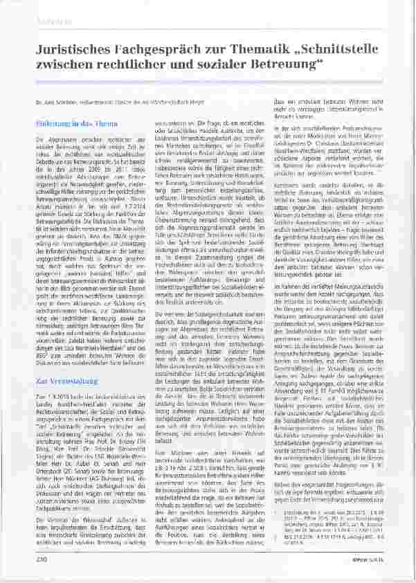 Vorschauseite 1: Juristisches Fachgespräch zur Thematik „Schnittstelle zwischen rechtlicher und sozialer Betreuung“