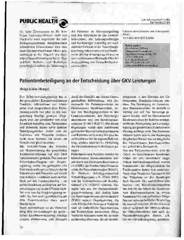Vorschauseite 3: Erwartungen der Bevölkerung an die Gesundheitsversorgung