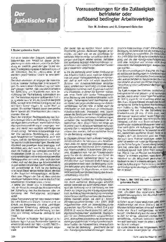 Vorschauseite 1: Voraussetzung für die Zulässigkeit befristeter oder auflösend bedingter Arbeitsverträge