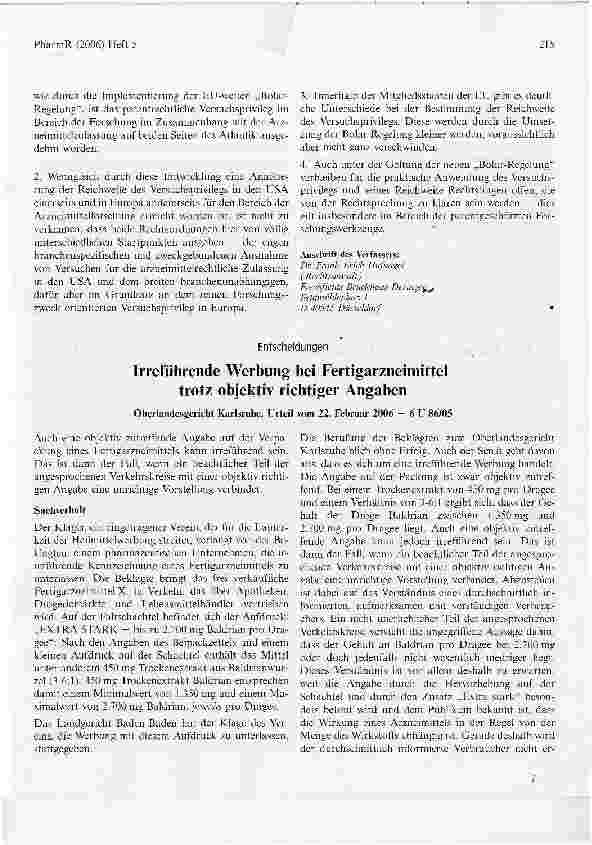 Vorschauseite 1: Irreführende Werbung bei Fertigarzneimittel trotz objektiv richtiger Angaben