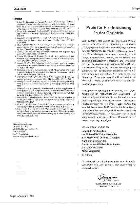 Vorschauseite 4: Aspekte der Therapie des Restless Legs Syndroms (RLS) in der täglichen geriatrisehen Praxis
