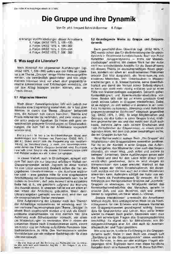 Vorschauseite 1: Die Gruppe und ihre Dynamik Was sagt die Literatur