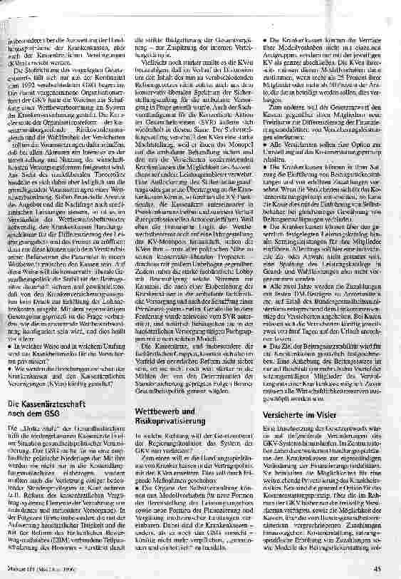 Vorschauseite 2: Kassenärzteschaft und Dritte Stufe der Gesundheitsreform