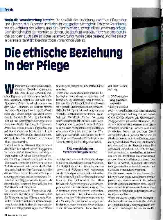 Vorschauseite 1: Die ethische Beziehung in der Pflege