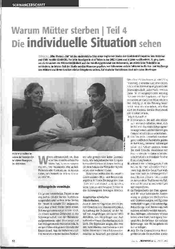 Vorschauseite 1: Warum Mütter sterben / Teil 4 - Die individuelle Situation sehen