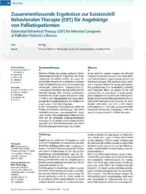 Vorschauseite 1: Zusammenfassende Ergebnisse zur Existenziell Behavioralen Therapie (EBT) für Angehörige von Palliativpatienten