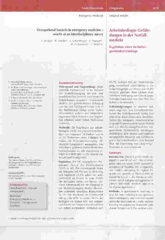 Vorschauseite 1: Arbeitsbedingte Gefährdungen in der Notfallmedizin
