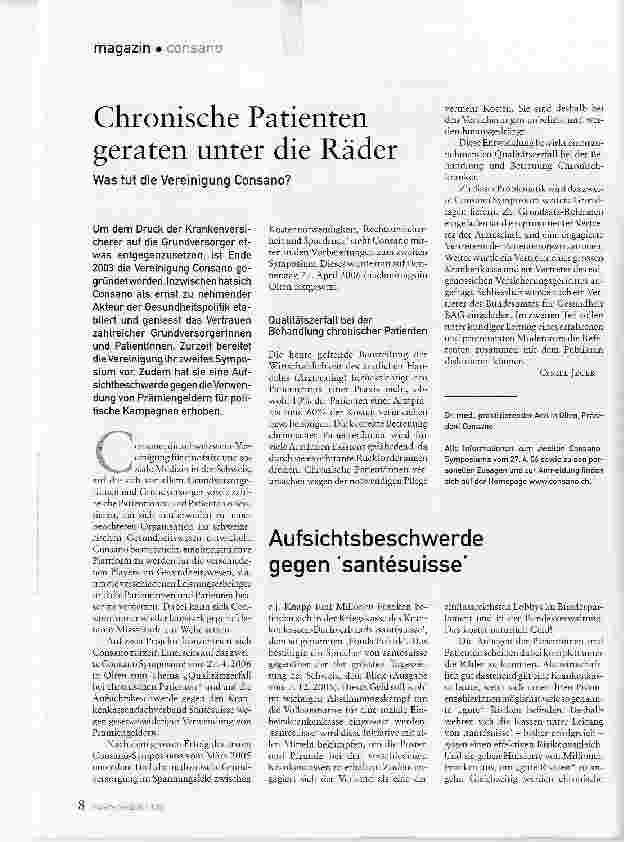 Vorschauseite 1: Chronische Patienten geraten unter die RäderWas tut die Vereinigung Consano?