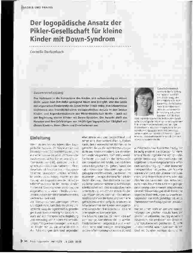 Vorschauseite 1: Der logopädische Ansatz der Pikler-Gesellschaft für kleine Kinder mit Down-Syndrom