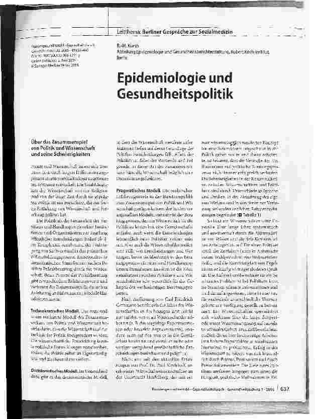 Vorschauseite 1: Epidemiologie und Gesundheitspolitik