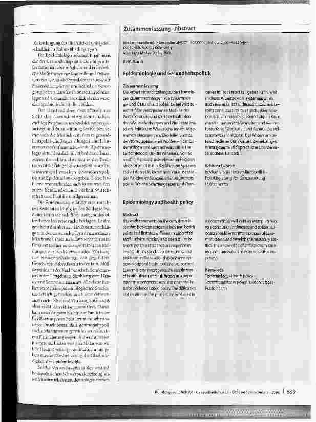 Vorschauseite 3: Epidemiologie und Gesundheitspolitik