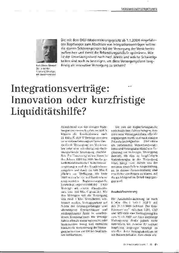 Vorschauseite 1: Integrationsverträge: Innovation oder kurzfristige Liquiditätshilfe?