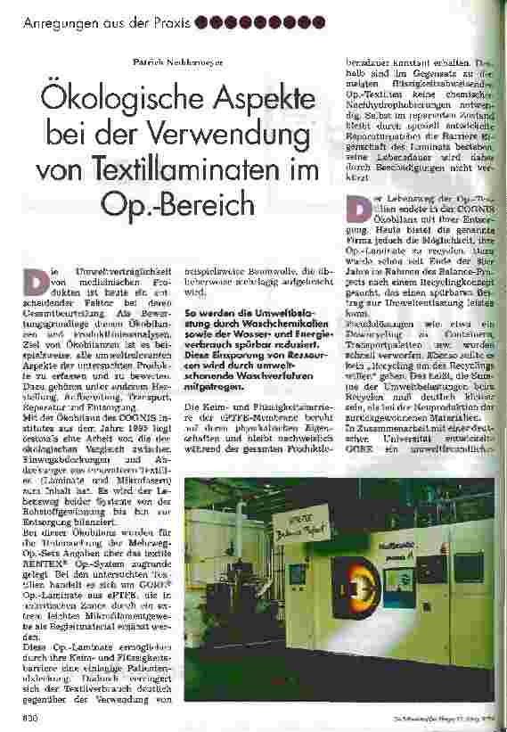 Vorschauseite 1: Ökologische Aspekte bei der Verwendung von Textillaminaten im Op. -Bereich
