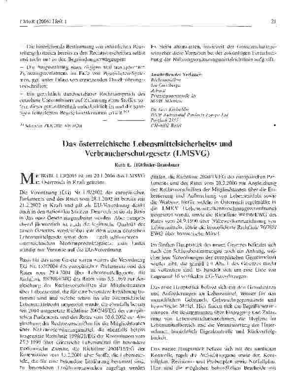 Vorschauseite 1: Das österreichische Lebensmittelsicherheitsund Verbraucherschutzgesetz (LMSVG)