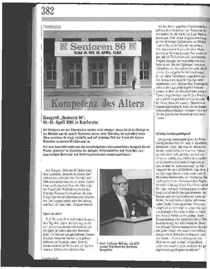 Vorschauseite 1: Kongreß Senioren 86, 14. -16. April 1986 in Karlruhe