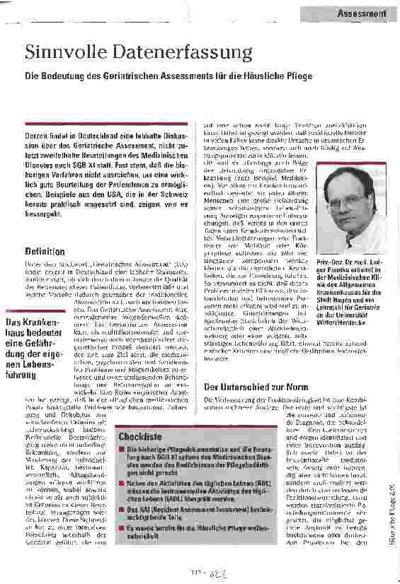 Vorschauseite 1: Sinnvolle Datenerfassung Die Bedeutung des Geriatrischen Assessments für die häusliche Pflege