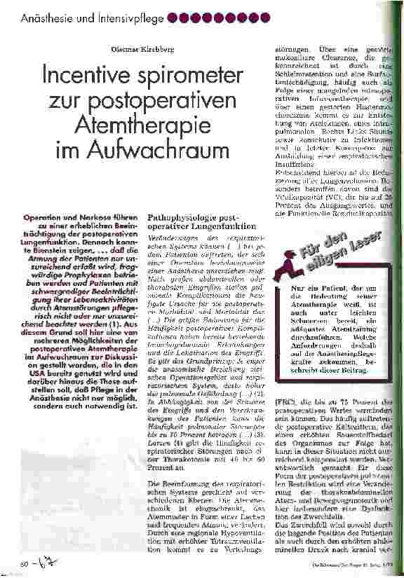 Vorschauseite 1: Incentive spirometer zur postoperativen Atemtherapie im Aufwachraum