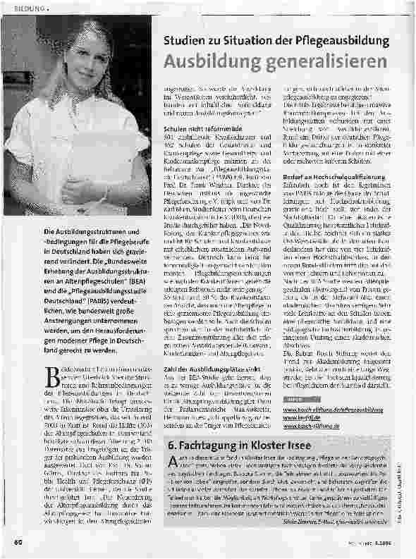 Vorschauseite 1: Studien zu Situation der PflegeausbildungAusbildung generalisieren