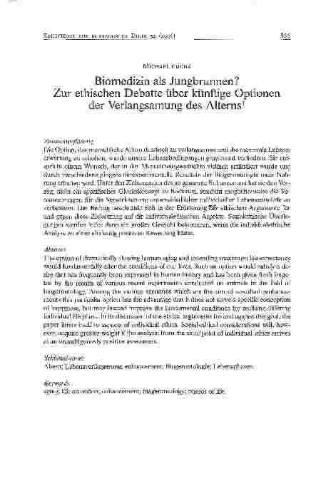 Vorschauseite 1: Biomedizin als Jungbrunnen? - Zur ethischen Debatte über künftige Optionender Verlangsamung des Alterns1