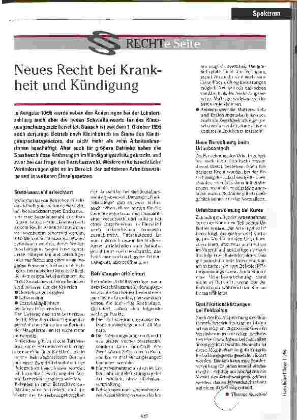 Vorschauseite 1: Neues Recht bei Krankheit und Kündigung