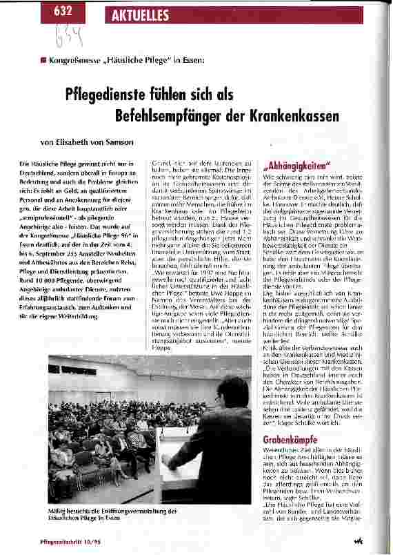 Vorschauseite 1: Kongreßmesse Häusliche Pflege in Essen: Pflegedienste fühlen sich als Befehlsempfänger der Krankenkassen