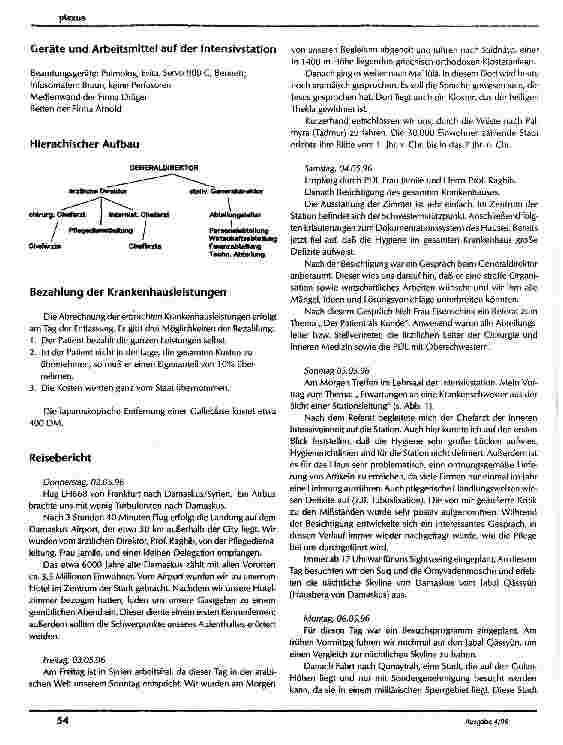 Vorschauseite 2: Reisebericht über den Besuch des Häfiz al Assad University Hospital in Damaskus/Syrien vom 02.05.-17.05.96