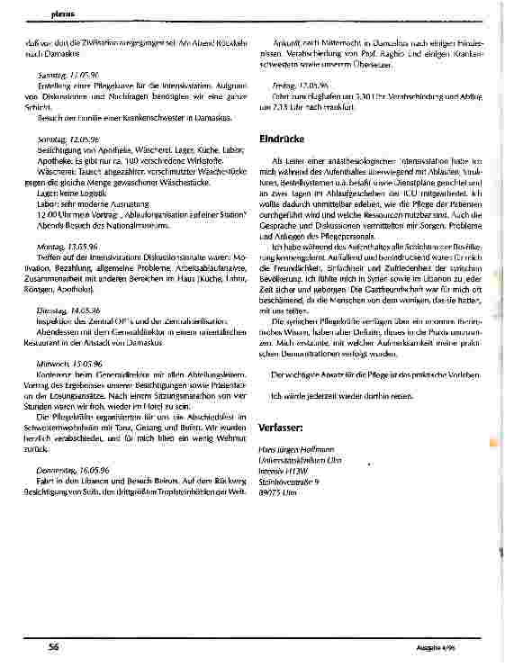 Vorschauseite 4: Reisebericht über den Besuch des Häfiz al Assad University Hospital in Damaskus/Syrien vom 02.05.-17.05.96
