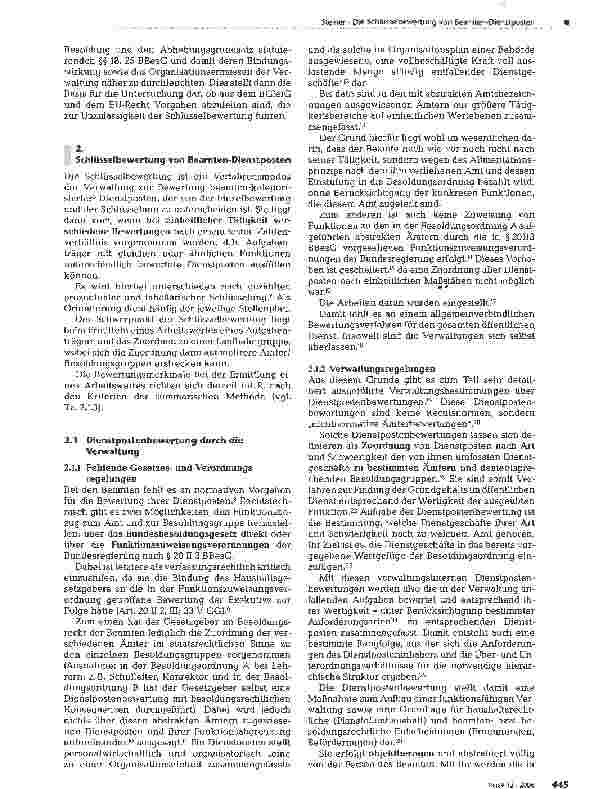 Vorschauseite 2: Die Schlüsselbewertung von Beamten-Dienstposten - zulässige Grundlage einer funktionsgerechten Besoldung auch unter gleichstellungsrechtlichem Aspekt