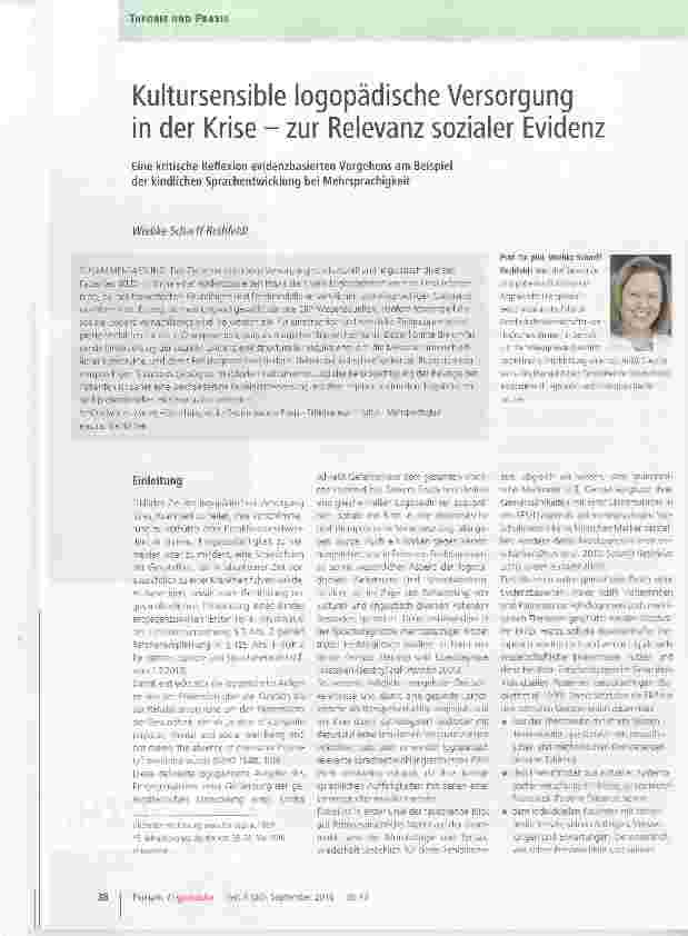 Vorschauseite 1: Kultursensible logopädische Versorgung in der Krise zur Relevanz sozialer Evidenz