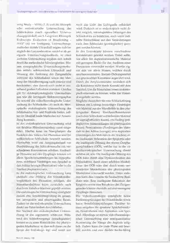 Vorschauseite 2: Dysphagiediagnostik und Indikation zur Tracheotomie bei neurogener Dysphagie