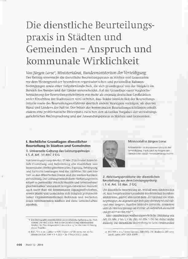 Vorschauseite 1: Die dienstliche Beurteilungs-praxis in Städten und Gemeinden Anspruch und kommunale Wirklichkeit